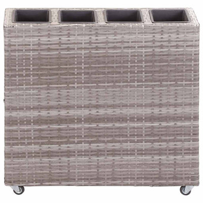 hævet plantekasse med 4 krukker 80x22x79 cm polyrattan grå