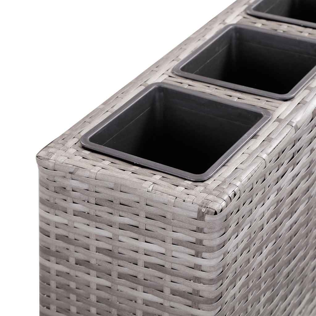 hævet plantekasse med 4 krukker 80x22x79 cm polyrattan grå
