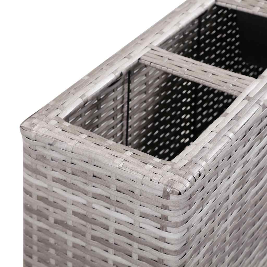 hævet plantekasse med 4 krukker 80x22x79 cm polyrattan grå