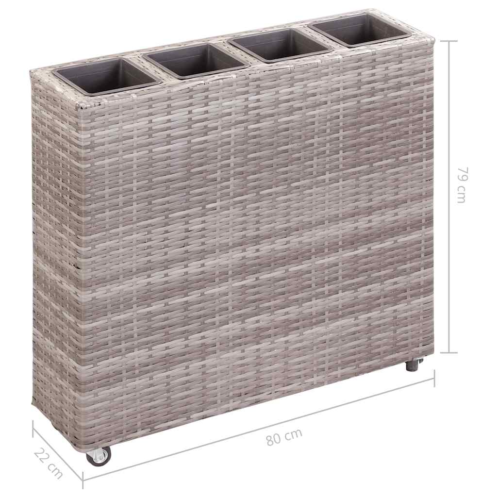 hævet plantekasse med 4 krukker 80x22x79 cm polyrattan grå
