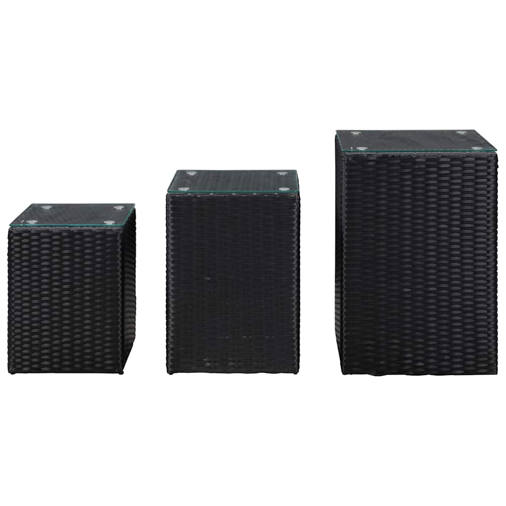 sideborde med glastop 3 stk. polyrattan sort