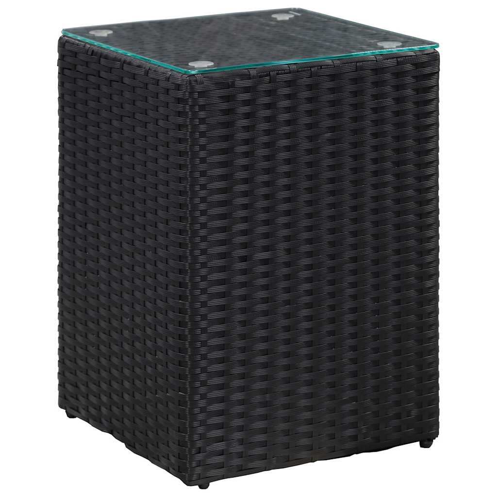 sideborde med glastop 3 stk. polyrattan sort