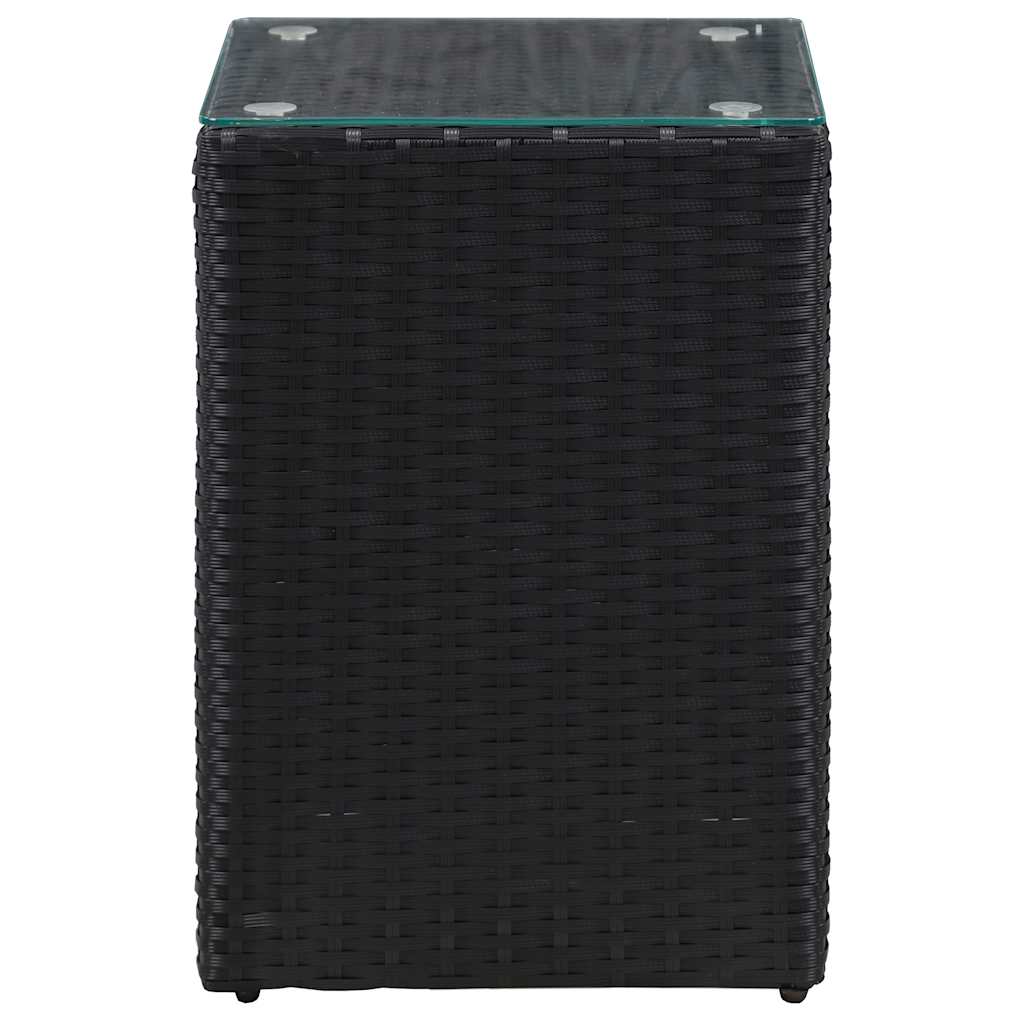 sideborde med glastop 3 stk. polyrattan sort