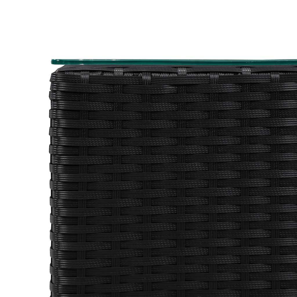 sideborde med glastop 3 stk. polyrattan sort