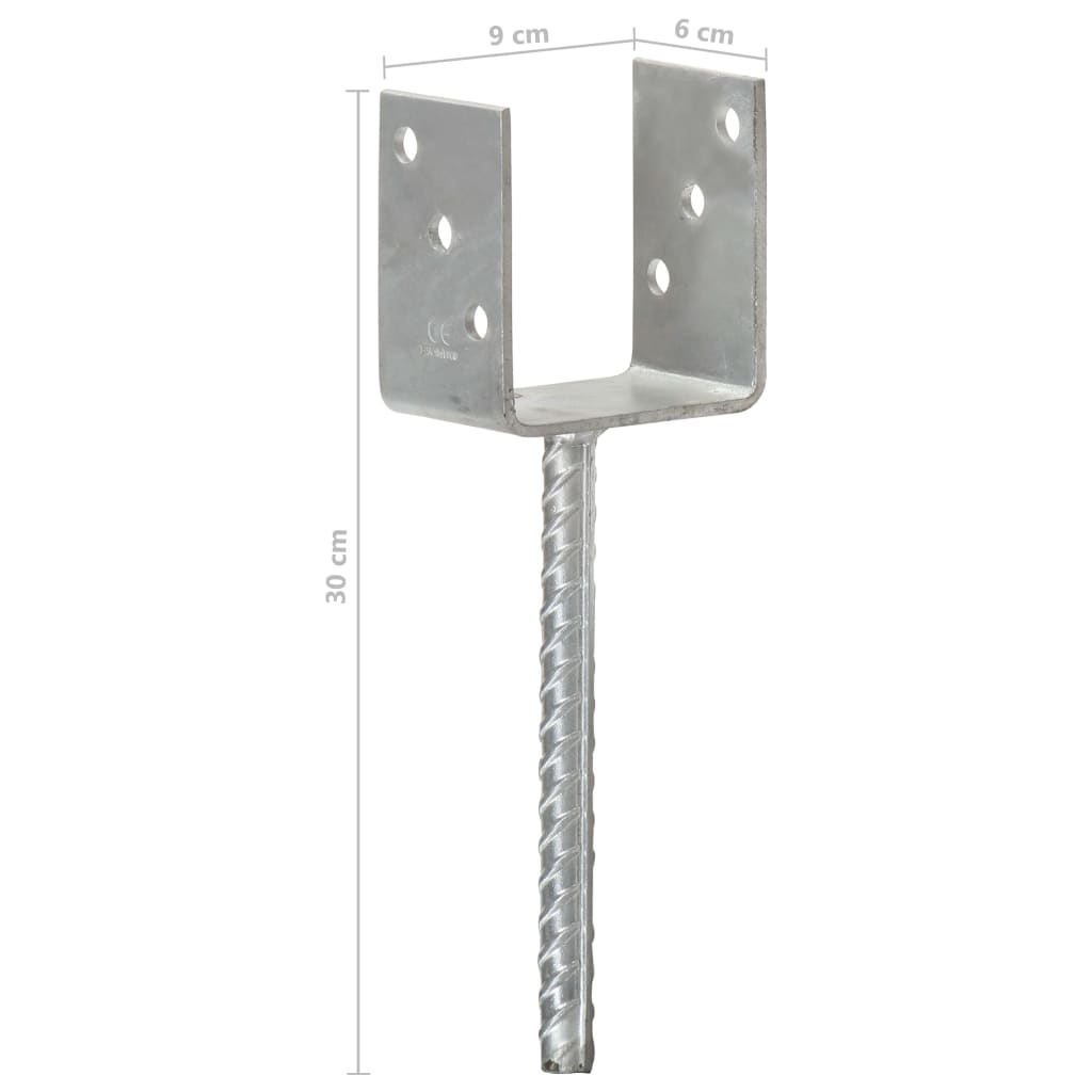 hegnspløkker 6 stk. 9x6x30 cm galvaniseret stål sølvfarvet