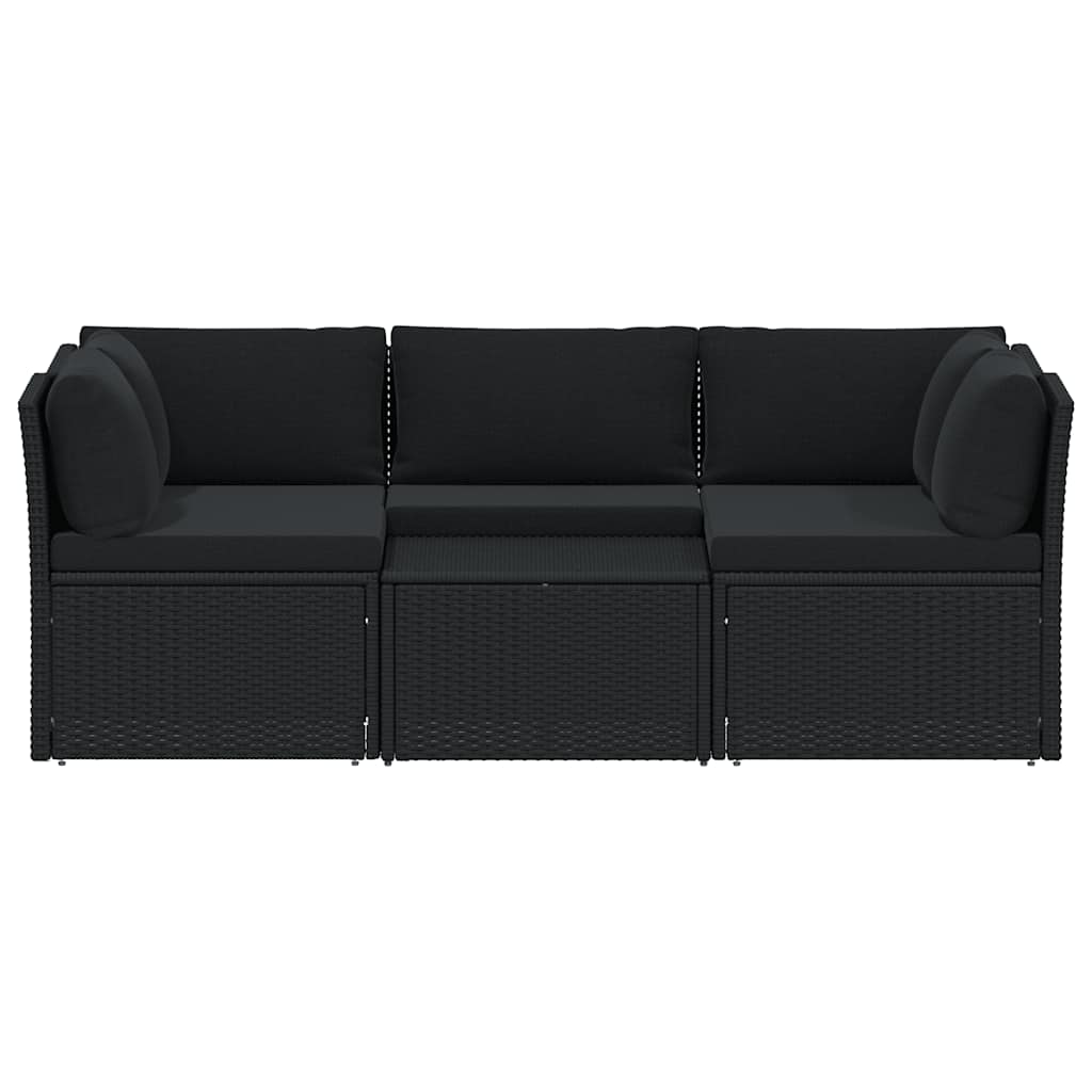 haveloungesæt 4 dele med hynder polyrattan sort