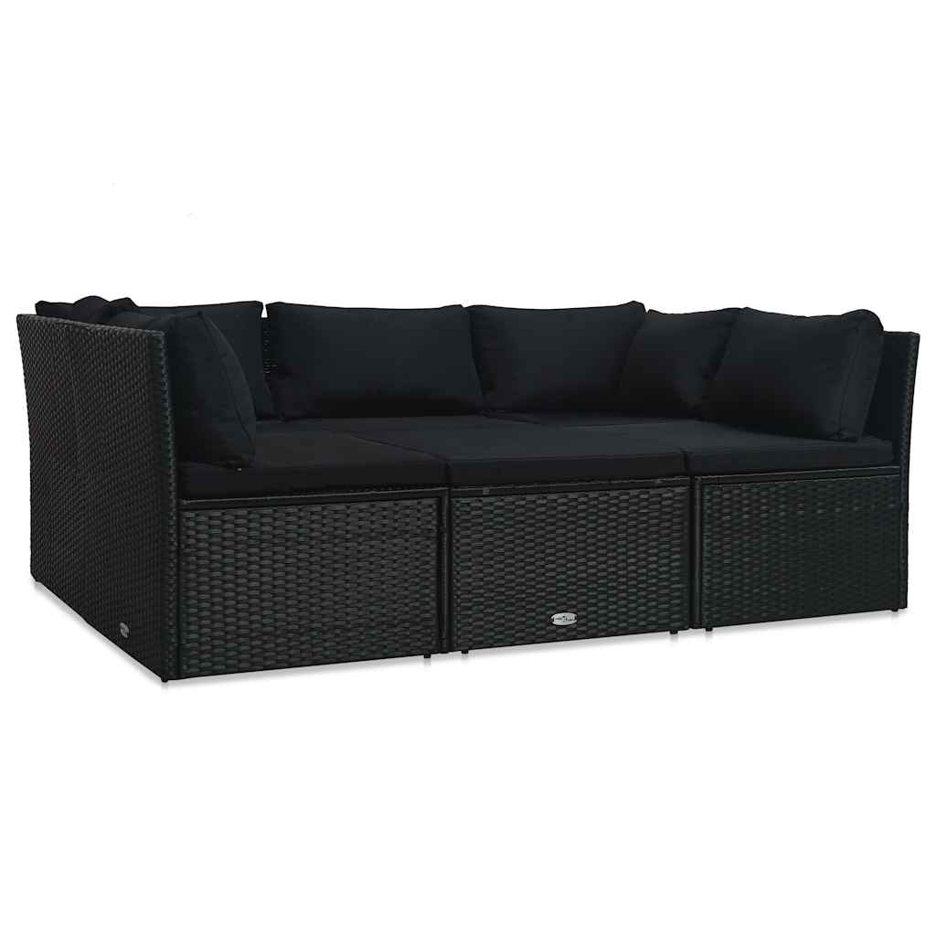 haveloungesæt 4 dele med hynder polyrattan sort