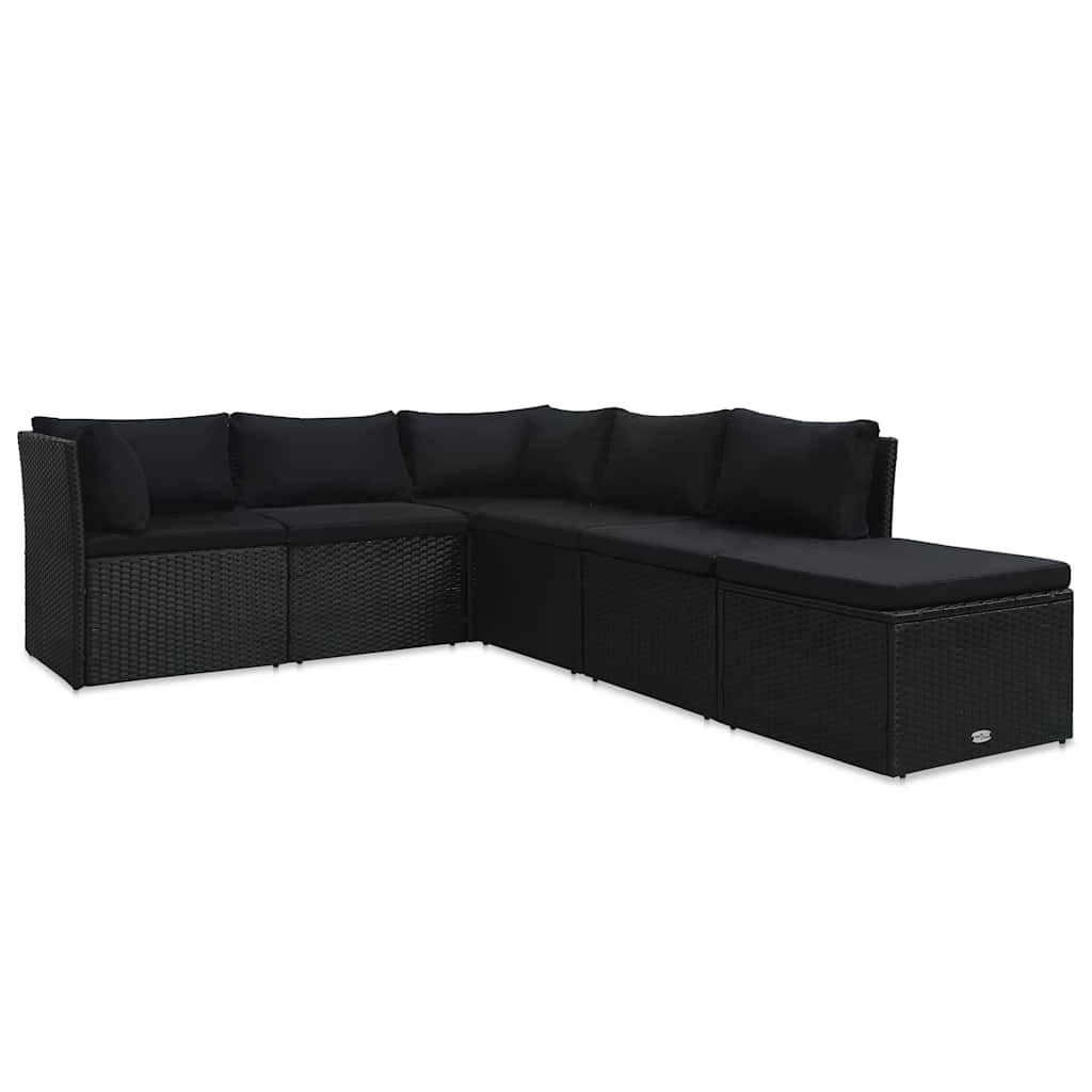 haveloungesæt 4 dele med hynder polyrattan sort
