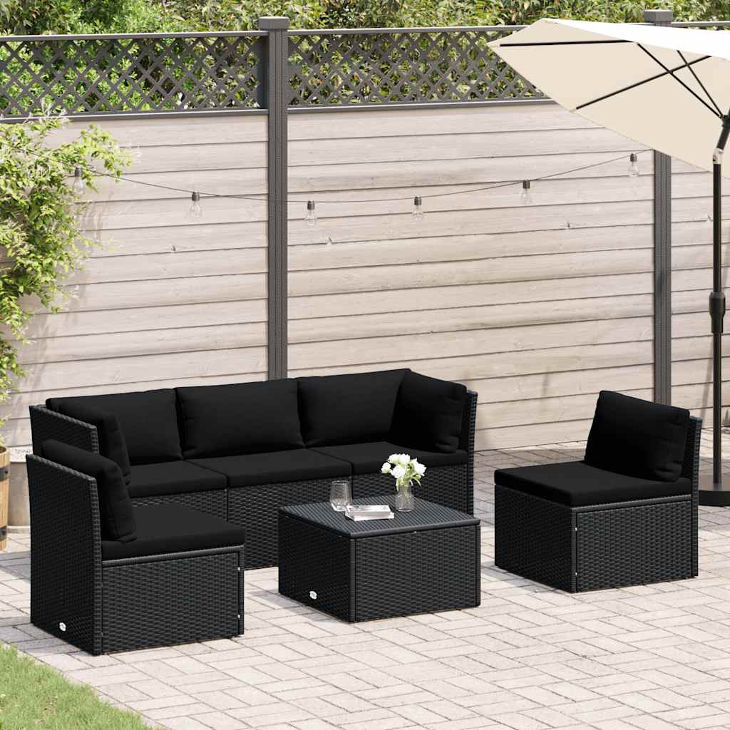 haveloungesæt 4 dele med hynder polyrattan sort