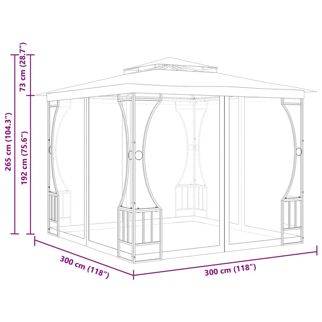 pavillon med net 300x300x265 cm cremefarvet