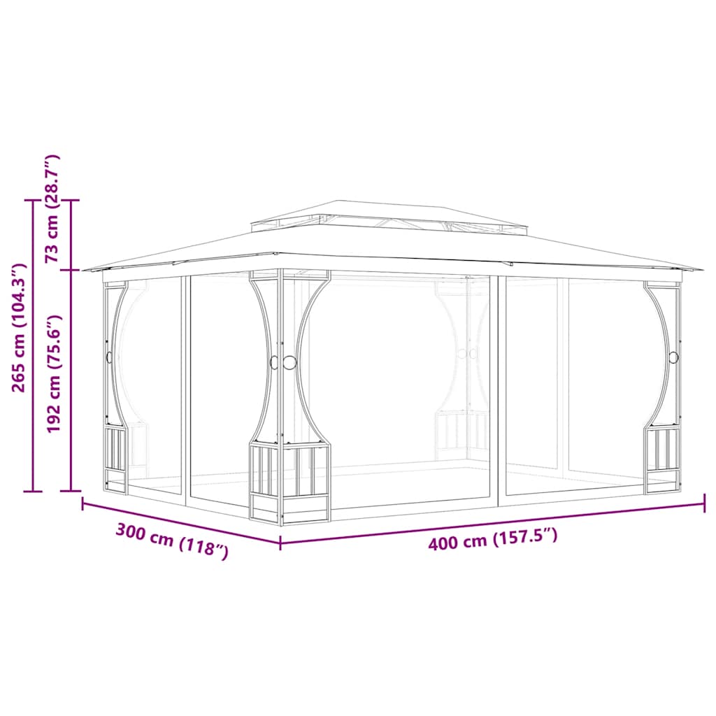 pavillon med net 300x400x265 cm cremefarvet