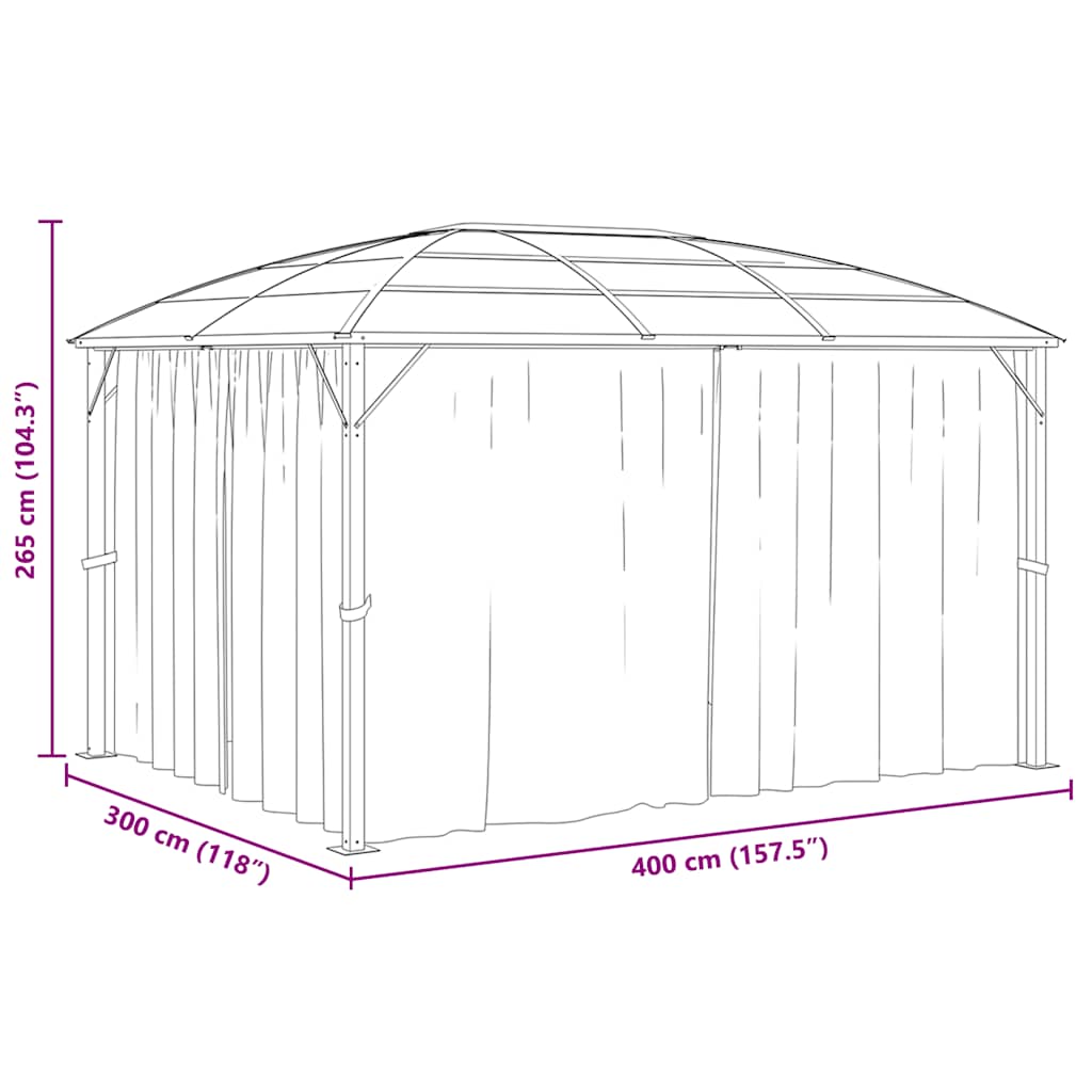 pavillon med gardiner 400x300x265 cm antracitgrå
