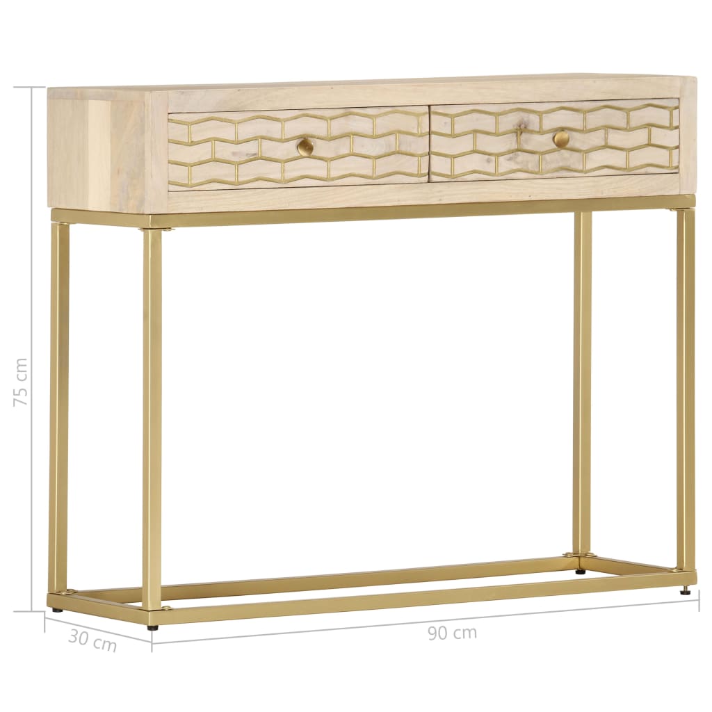 konsolbord 90x30x75 cm massivt mangotræ guldfarvet