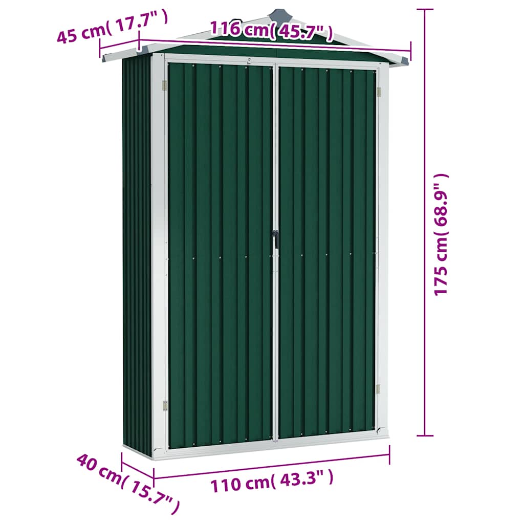 haveskur 116x45x175 cm galvaniseret stål grøn