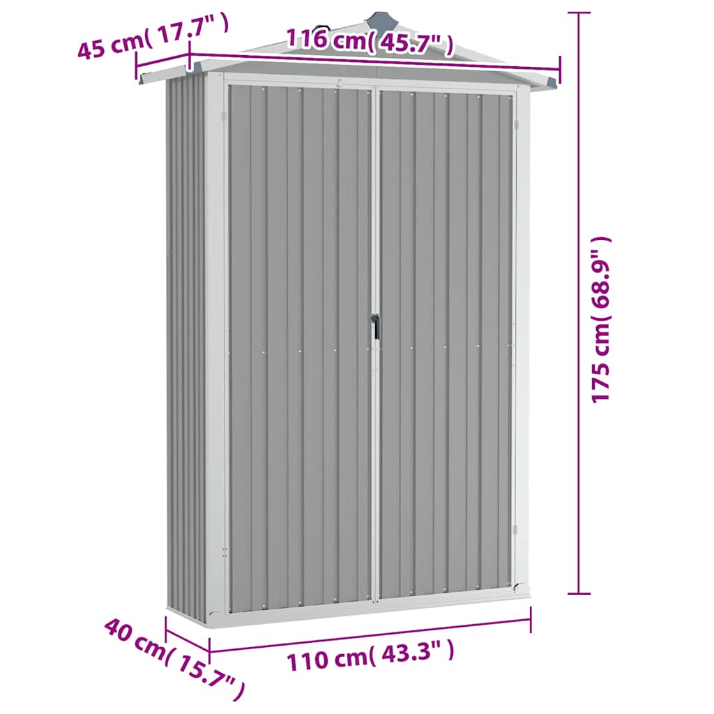 haveskur 116x45x175 cm galvaniseret stål grå