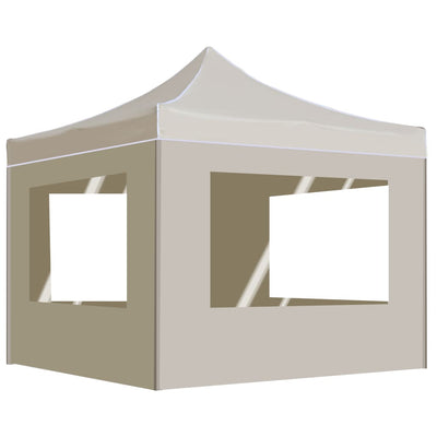 foldbart festtelt med vægge aluminium 2 x 2 m cremefarvet