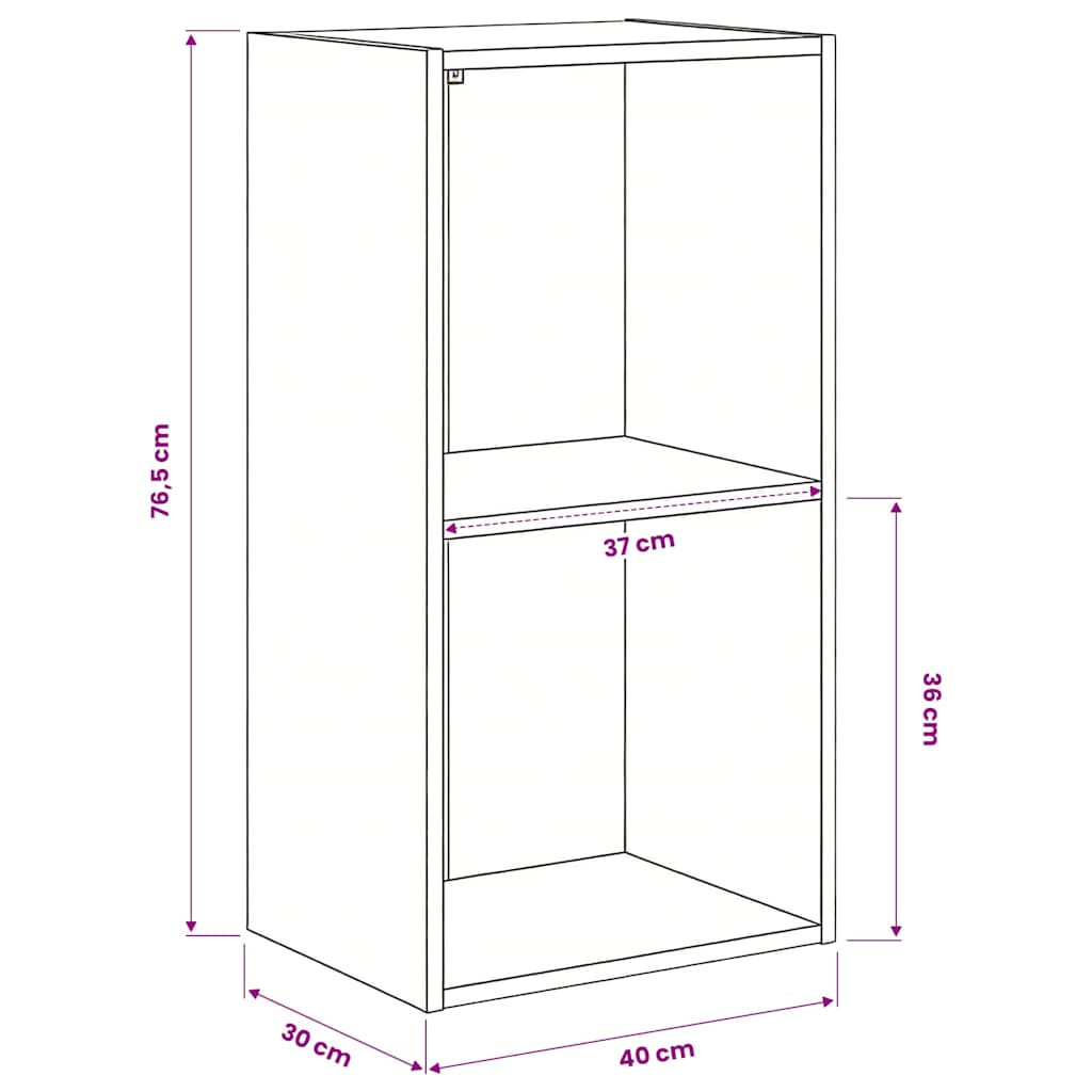 bogreol med 2 hylder 40x30x76,5 cm konstrueret træ sonoma-eg