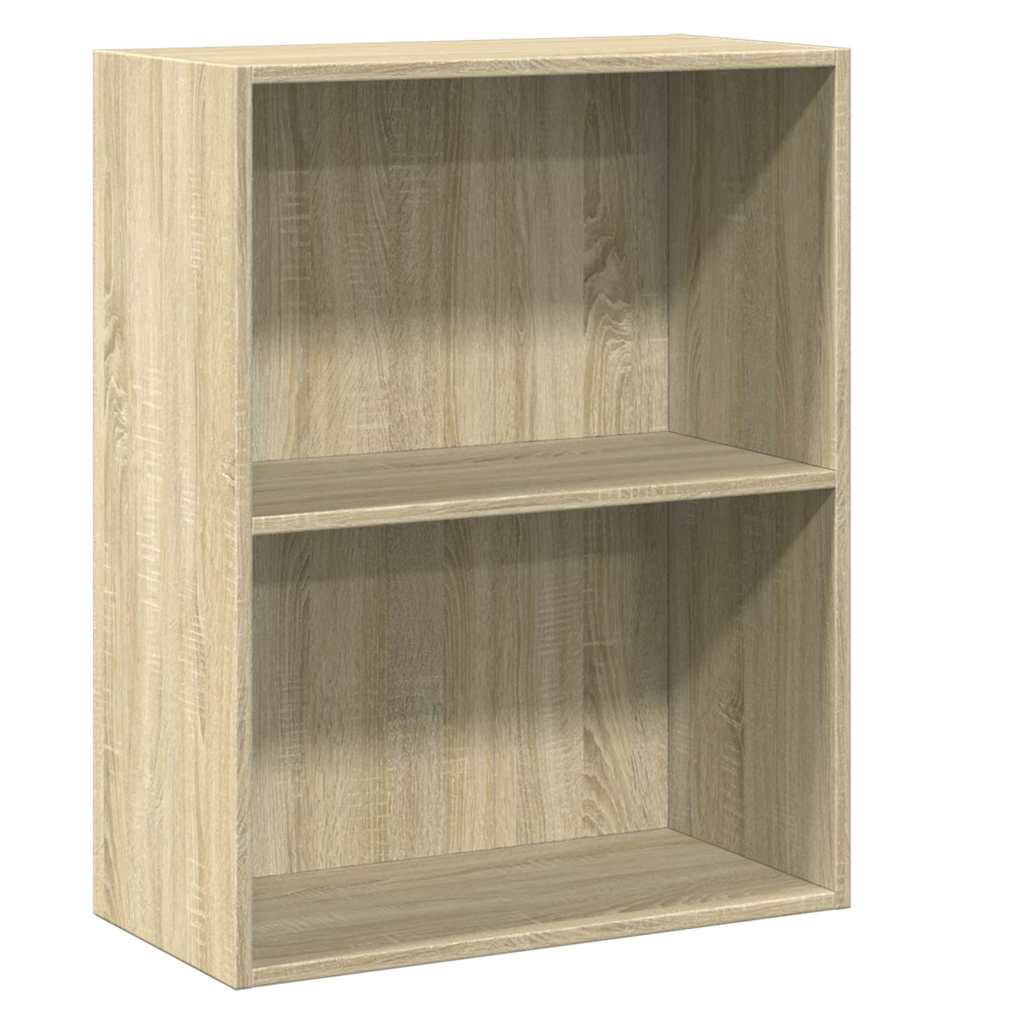 bogreol med 2 hylder 60x30x76,5 cm konstrueret træ sonoma-eg