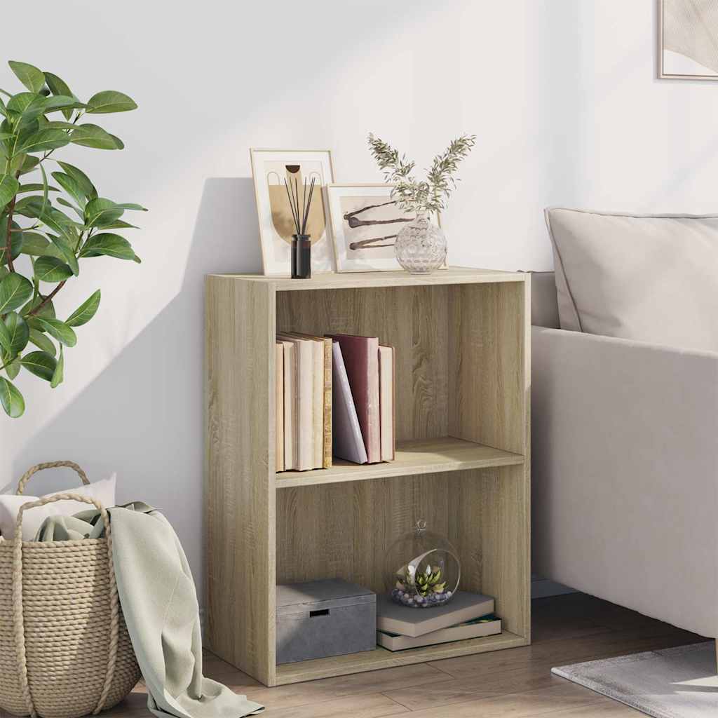 bogreol med 2 hylder 60x30x76,5 cm konstrueret træ sonoma-eg