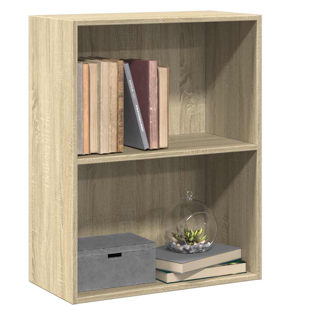 bogreol med 2 hylder 60x30x76,5 cm konstrueret træ sonoma-eg