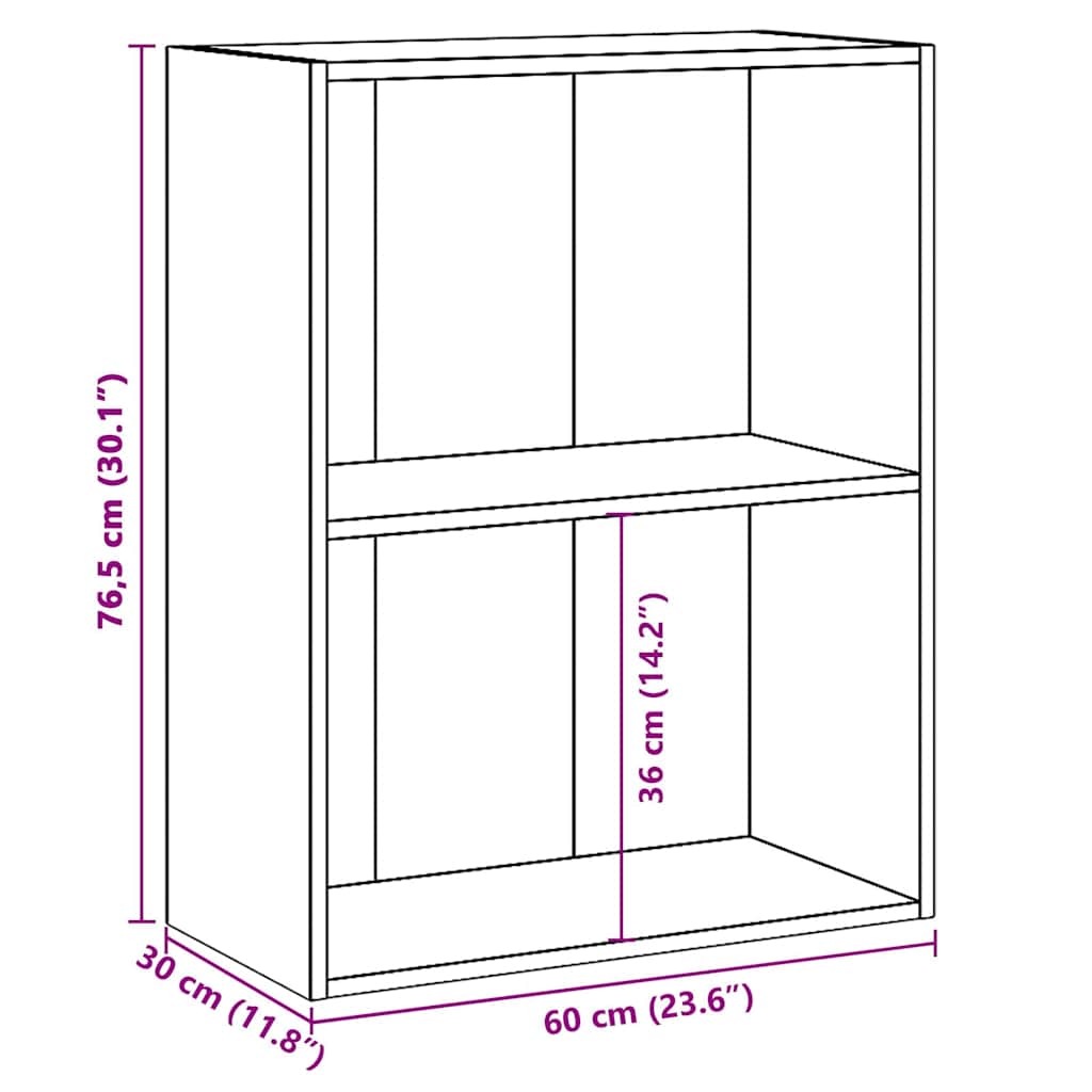 bogreol med 2 hylder 60x30x76,5 cm konstrueret træ sonoma-eg