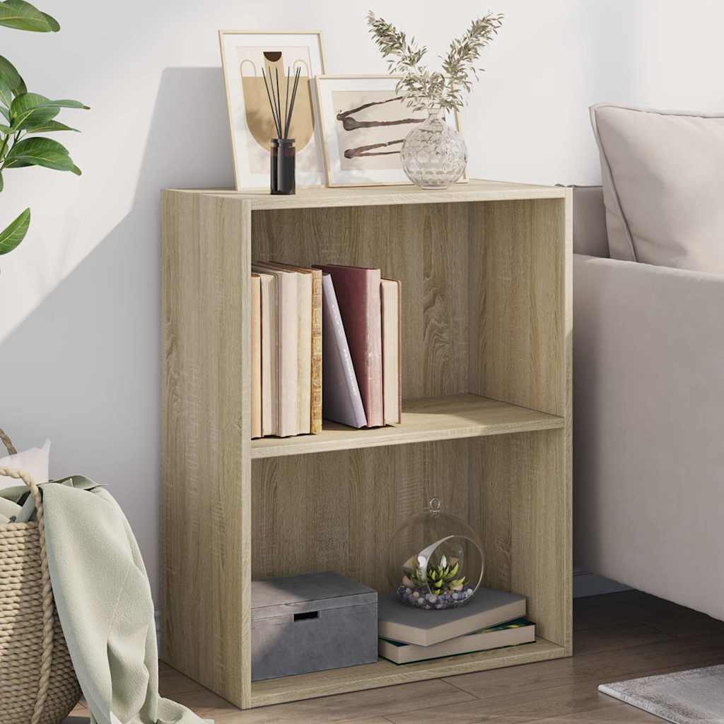 bogreol med 2 hylder 60x30x76,5 cm konstrueret træ sonoma-eg