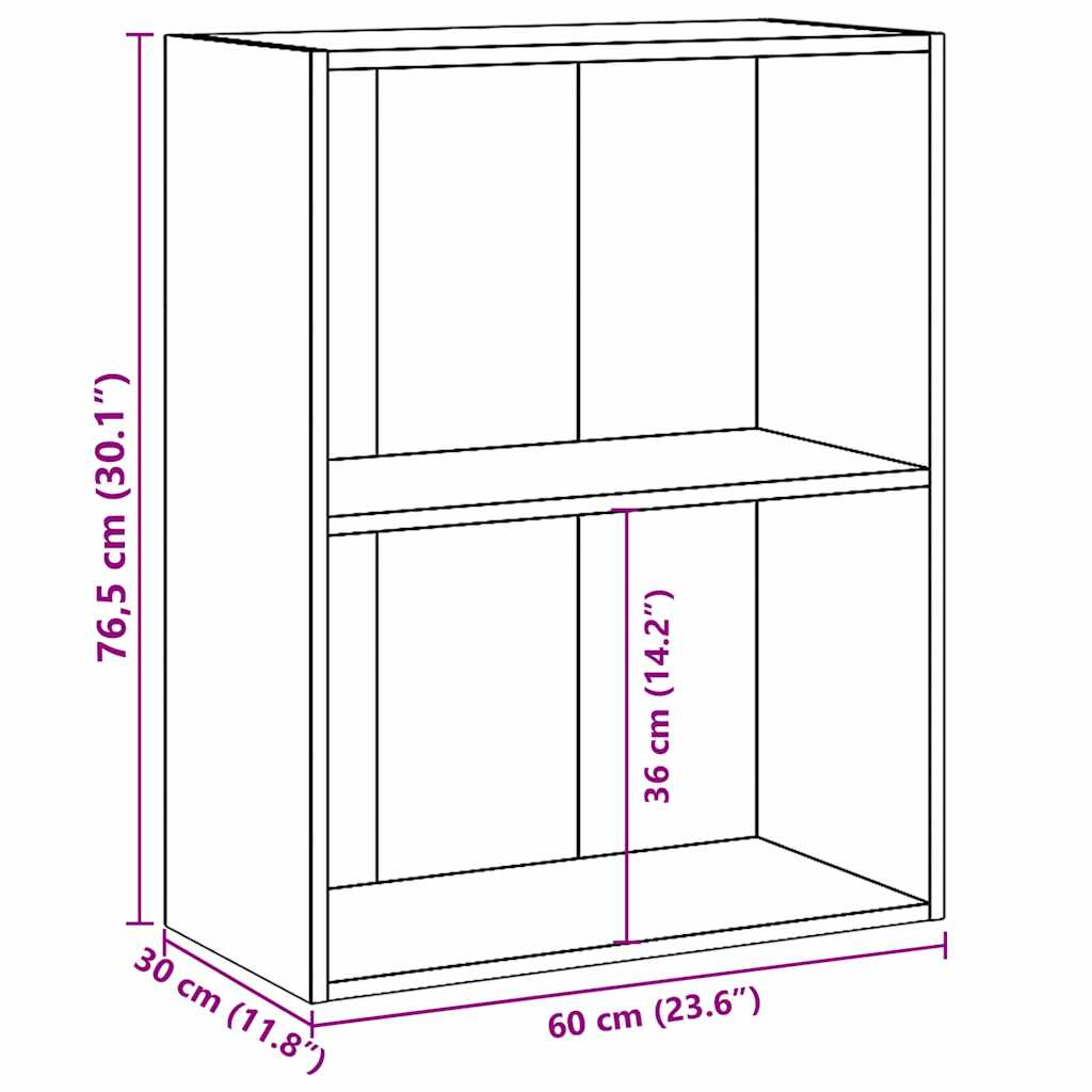 bogreol med 2 hylder 60x30x76,5 cm konstrueret træ betongrå