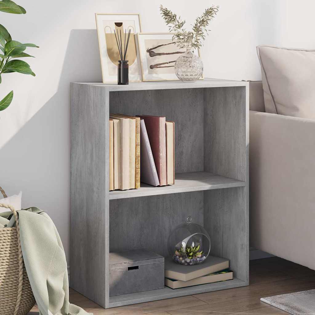 bogreol med 2 hylder 60x30x76,5 cm konstrueret træ betongrå