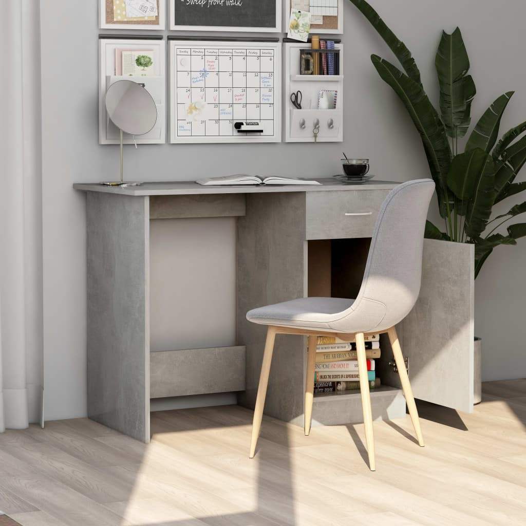 skrivebord 100x50x76 cm konstrueret træ betongrå