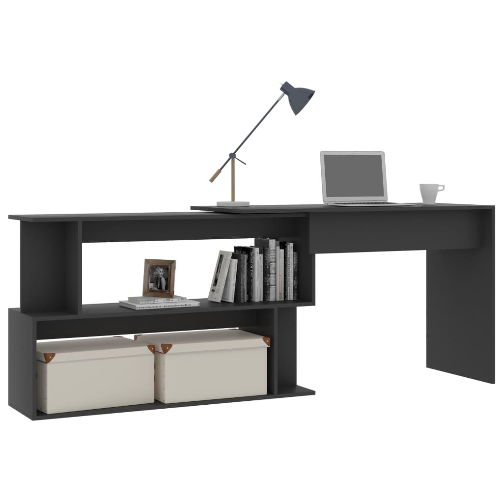 skrivebord til hjørne 200x50x76 cm konstrueret træ grå