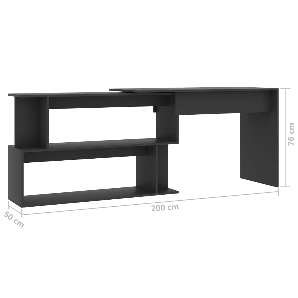 skrivebord til hjørne 200x50x76 cm konstrueret træ grå
