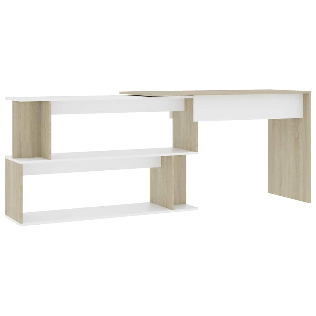 skrivebord 200x50x76 cm konstrueret træ hvid og sonoma-eg