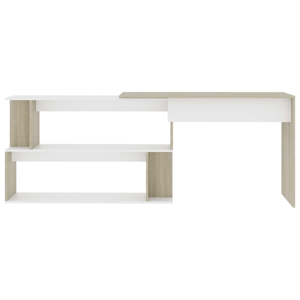 skrivebord 200x50x76 cm konstrueret træ hvid og sonoma-eg