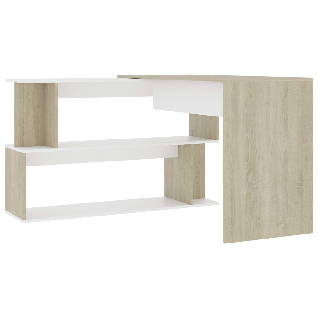 skrivebord 200x50x76 cm konstrueret træ hvid og sonoma-eg