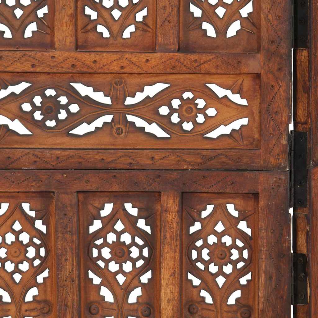 5-panels rumdeler håndskåret 200 x 165 cm massivt mangotræ brun