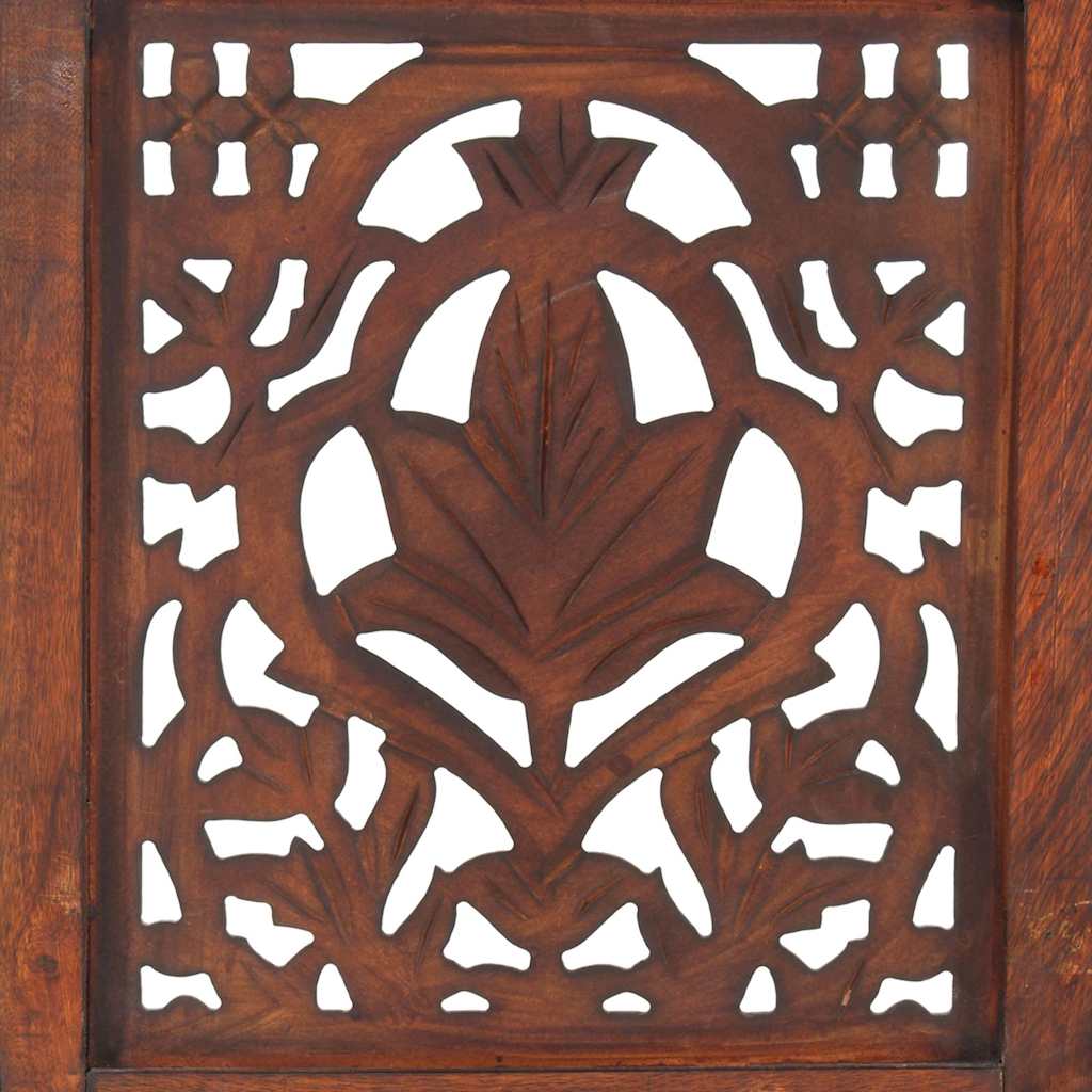 5-panels rumdeler håndskåret 200 x 165 cm massivt mangotræ brun