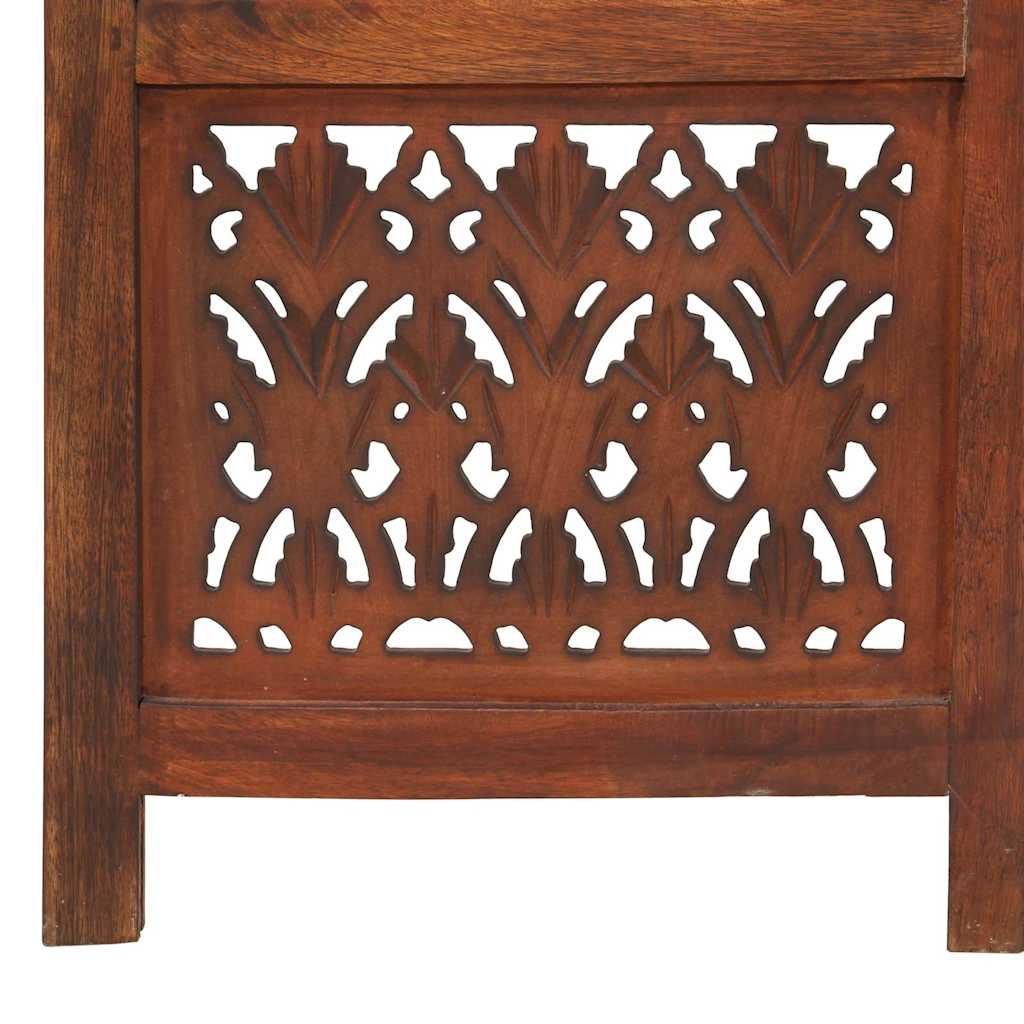 5-panels rumdeler håndskåret 200 x 165 cm massivt mangotræ brun