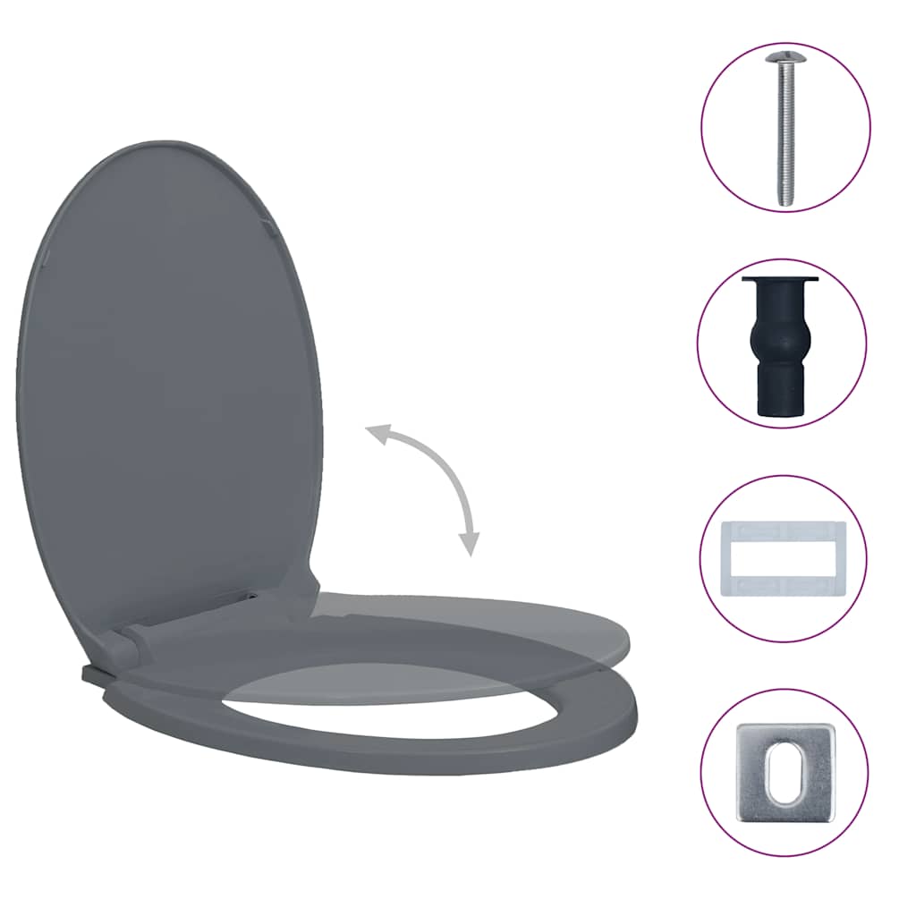 toiletsæde med soft close og  quick release-funktion oval grå