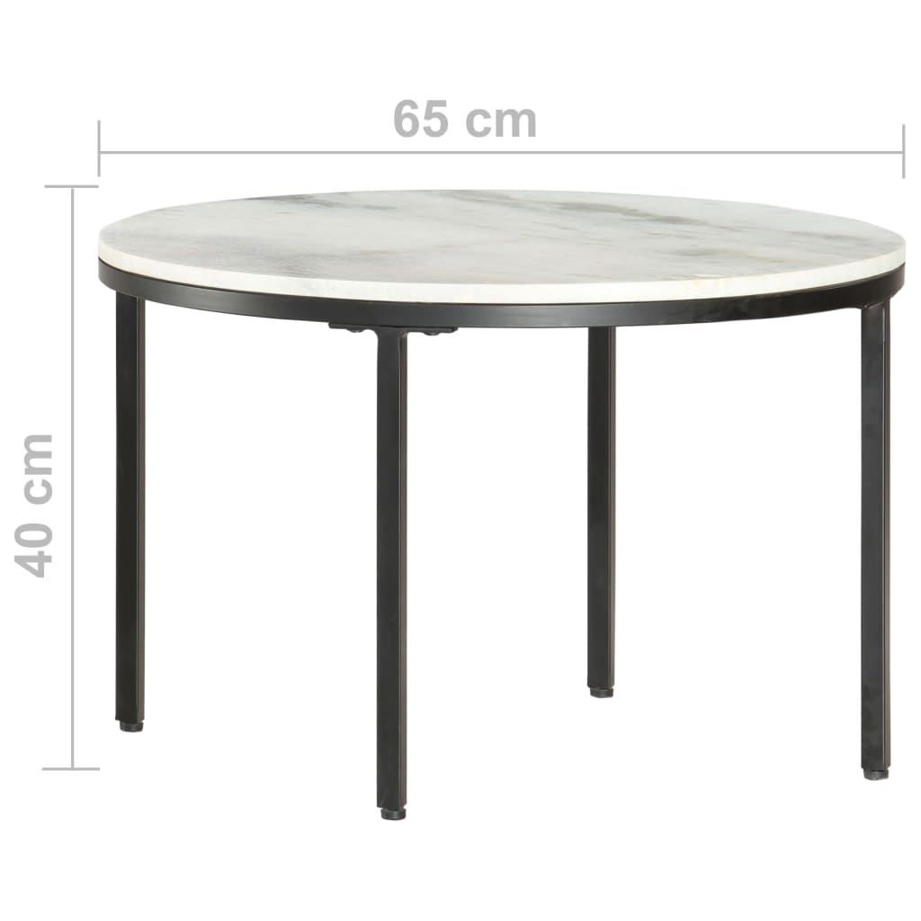 sofabord Ø64 cm ægte massivt marmor hvid og sort