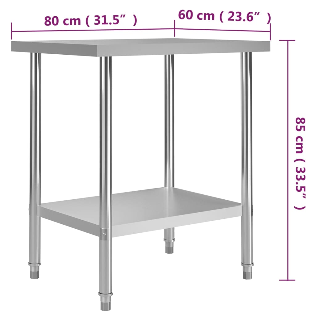arbejdsbord til køkken 80x60x85 cm rustfrit stål