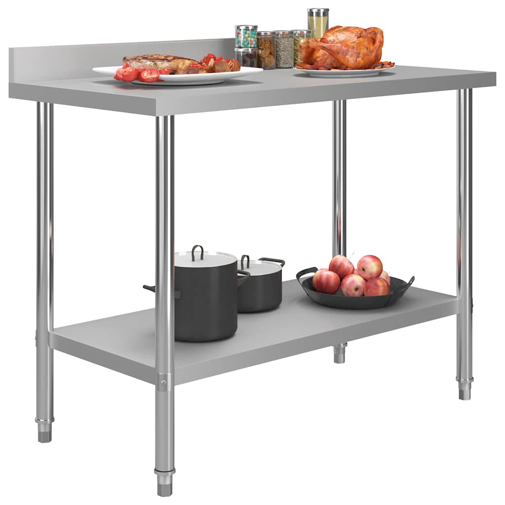 arbejdsbord til køkken m. stænkplade 120x60x93 cm rustfrit stål