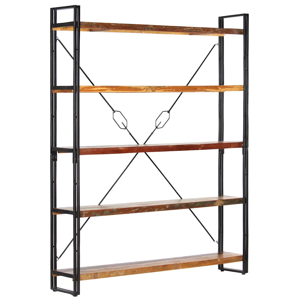bogreol med 5 hylder 140x30x180 cm massivt genbrugstræ