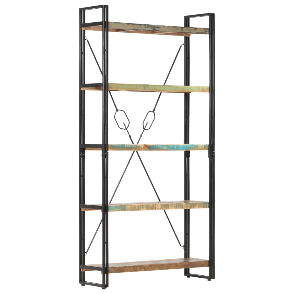bogreol med 5 hylder 90x30x180 cm massivt genbrugstræ