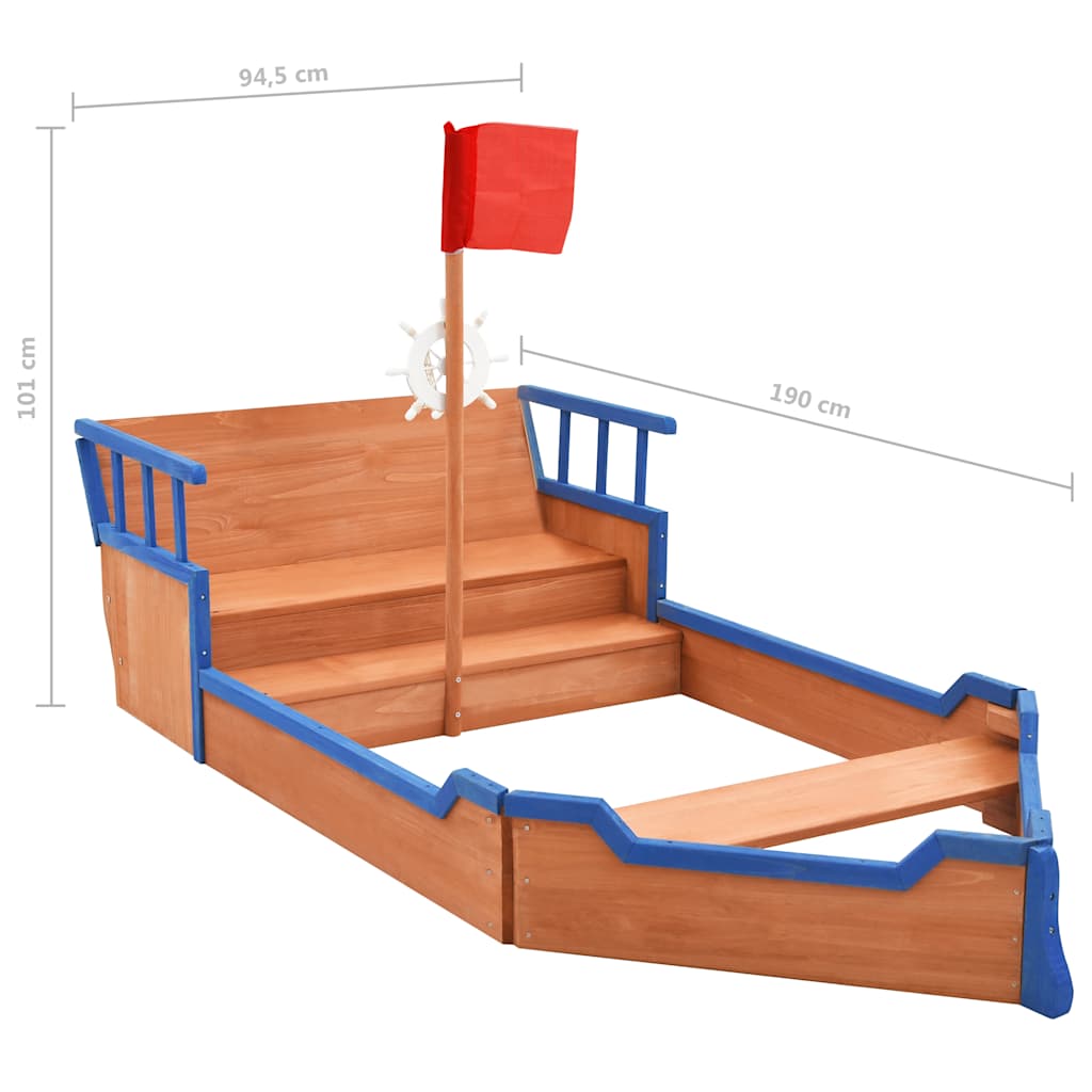 sandkasse piratskib 190x94,5x101 cm fyrretræ