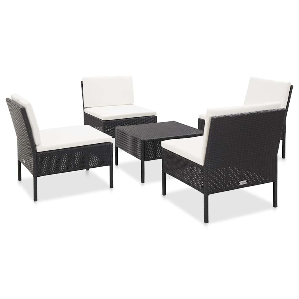 havesofasæt med hynder 5 dele polyrattan sort