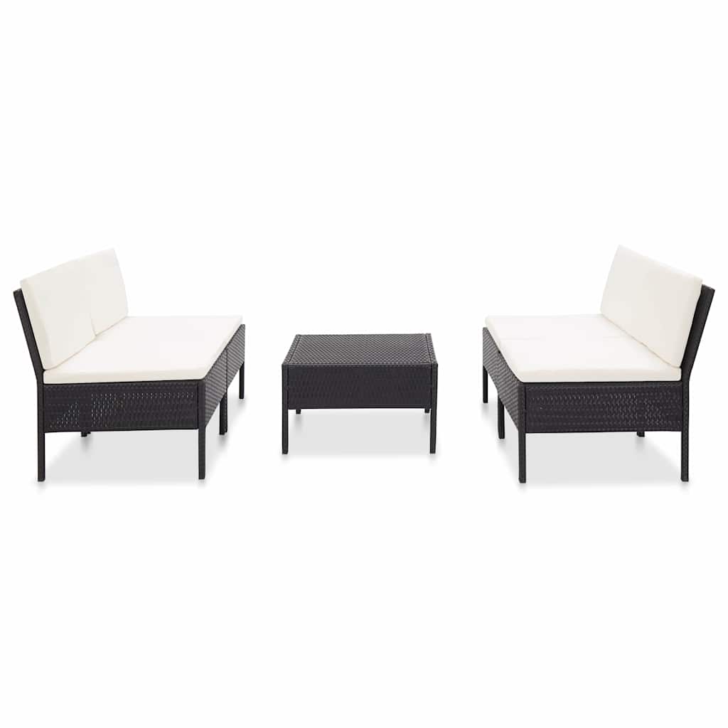 havesofasæt med hynder 5 dele polyrattan sort
