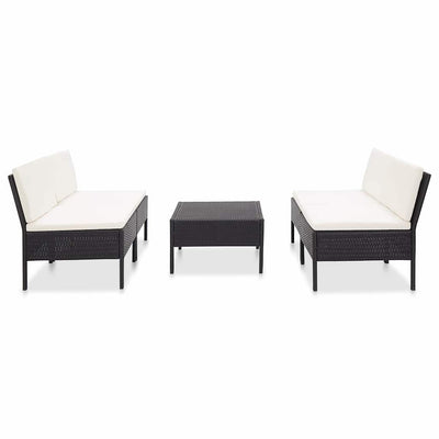 havesofasæt med hynder 5 dele polyrattan sort