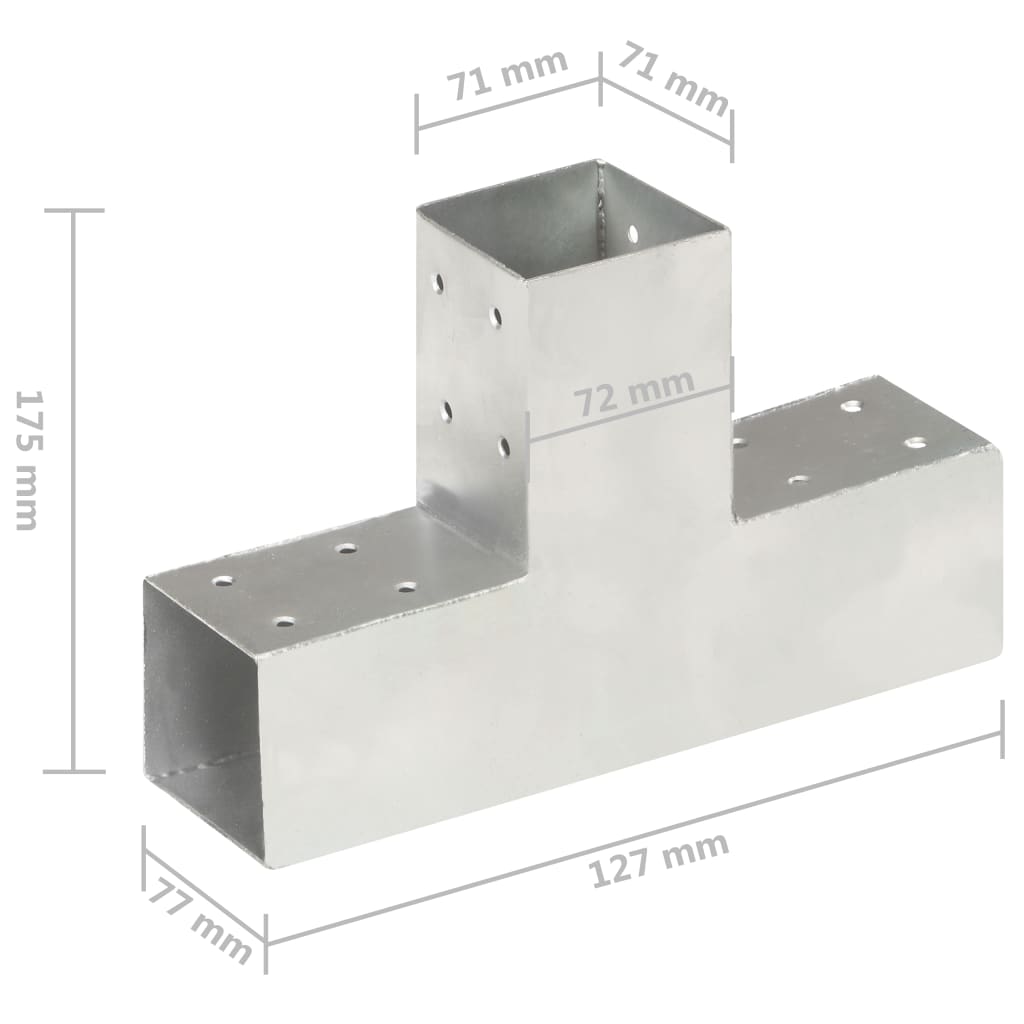 stolpebeslag T-form 71x71 mm galvaniseret metal
