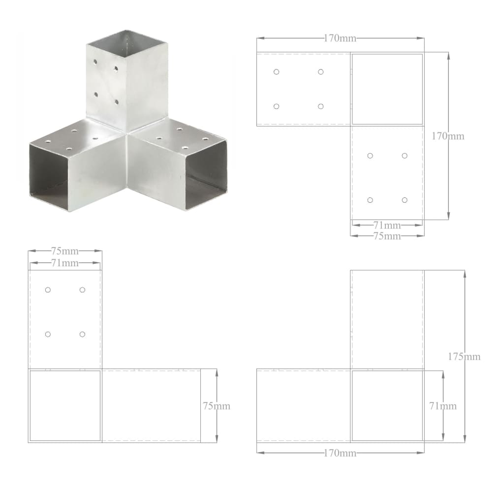 stolpebeslag Y-form 71x71 mm galvaniseret metal