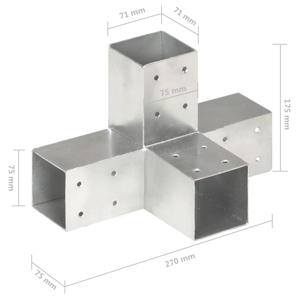 stolpebeslag X-form 71x71 mm galvaniseret metal